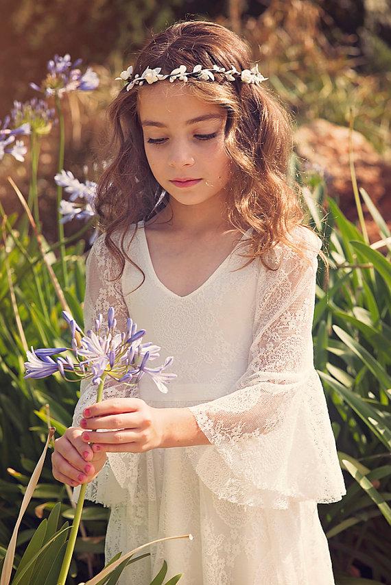 Boho Long Sleeve A-line Lace Flower Girl Dresses, Lovely Little Girl Dresses, FG063 - Wish Gown