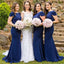 Women Elegant Cap Sleeve Royal Blue Mermaid Long Wedding Party Dresses, WG151