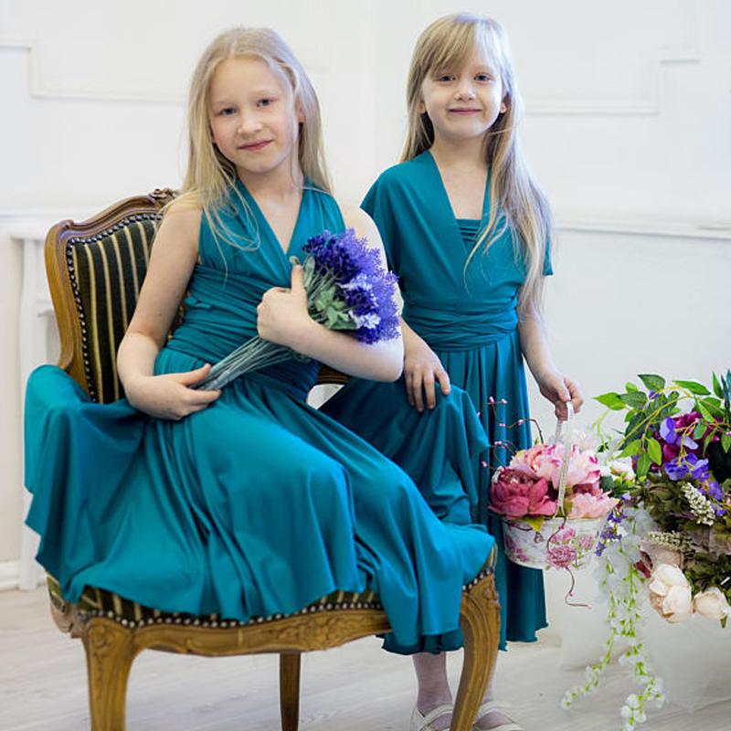 Convertible Teal Jersey Cheap Flower Girl Dresses, Junior Bridesmaid Dresses,  FG034 - Wish Gown