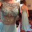 Popular Junior Cap Sleeve Formal A Line Inexpensive Beading Blue Long Prom Dresses, WG241