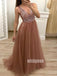 Elegant V-neck Beads Tulle Long Prom Dresses PG1194