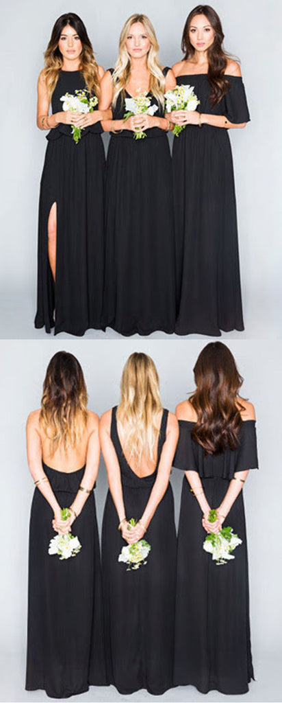 Black Chiffon Mismatched Eleagnt Long Wedding Bridesmaid Dresses, WG321 - Wish Gown