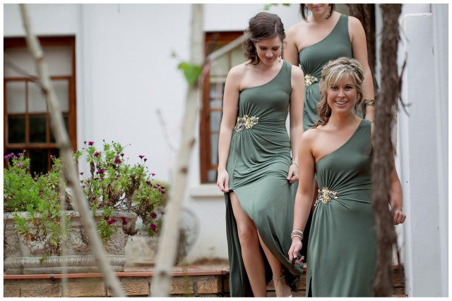 One Shoulder Side Slit Unique Jersey Long Wedding Bridesmaid Dresses, WG329