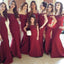 Mermaid Burgundy Off Shoulder Elegant Long Bridesmaid Dresses, WG370