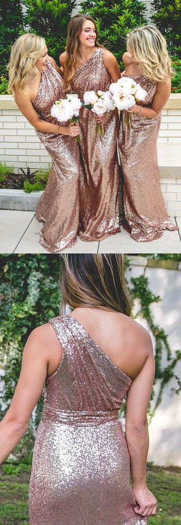 Sequin One Shoulder Popular Shinning Cheap Long Bridesmaid Dresses, WG372