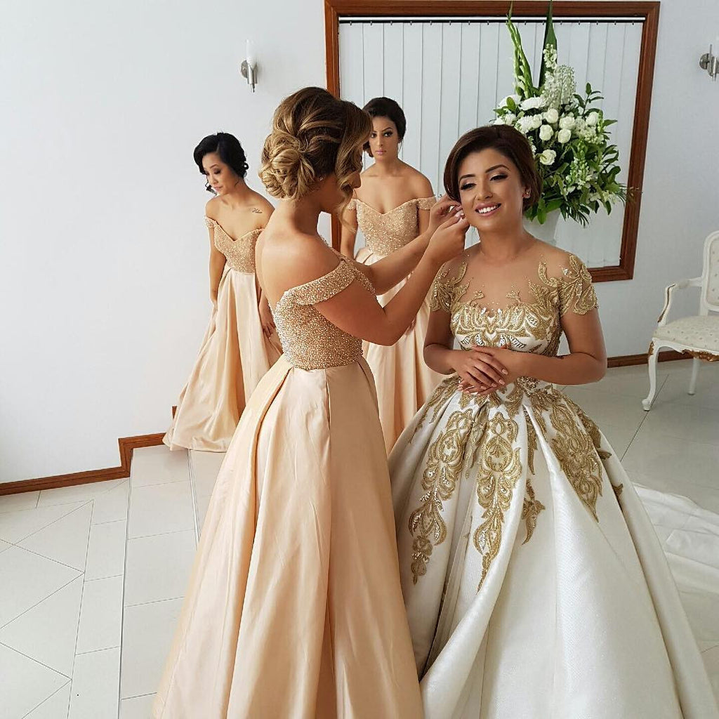 Off the Shoulder Sweetheart Long Wedding Bridesmaid Dresses, WG380