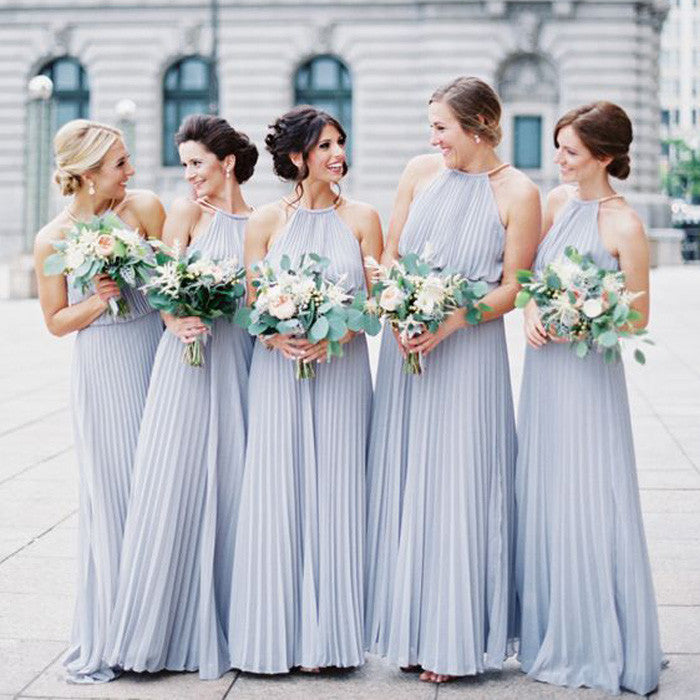 Halter Popular Blue Cheap Long Chiffon Wedding Party Bridesmaid Dresses, WG385