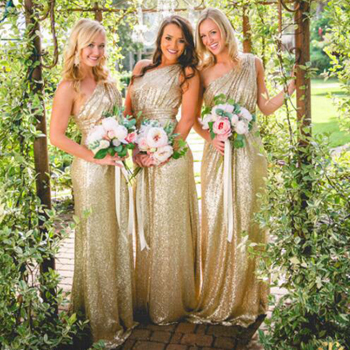 One Shoulder Sequin Popular Cheap Long Wedding Bridesmaid Dresses, WG395