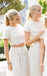 2 Pieces Short Sleeves Lace Pretty Long Wedding Bridesmaid Dresses, WG396 - Wish Gown