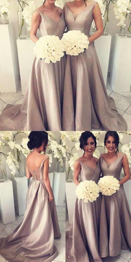 Simple V-Neck Cheap Elegant Long Bridesmaid Wedding Party Dresses, WG397