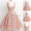 Peach Lace Scoop Neckline Short Cute homecoming prom dresses, CM0009