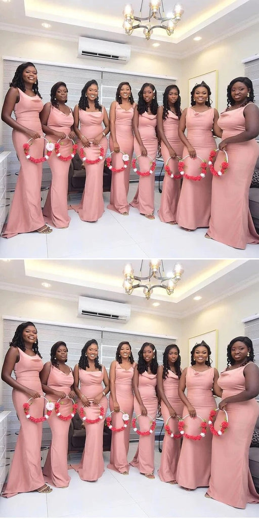 Elegant Pink Soft Satin Mermaid Long Bridesmaid Dresses Online, WGM128