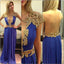 Gold Cap Sleeve Seen Through Back Deep V Neck Long Prom Dress, WG519 - Wish Gown