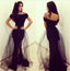 Sexy Side Slit Black Lace Mermaid Cap Sleeve Long Prom Dress, WG524