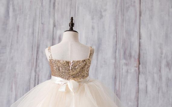 Gold Sequin Top Tulle Flower Girl Dresses, Lovely Tutu Dresses for Little Girl, FG052 - Wish Gown