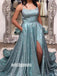 Bright Spaghetti Strap Split Side Long Prom Dresses PG1199