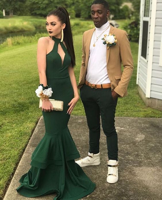 Halter Green Sexy Mermaid Cheap Simple Long Prom Dresses, WG768