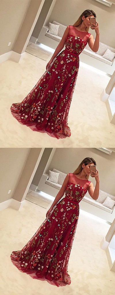 Burgundy Unique Applique Charming Evening Gorgeous Long Prom Dresses, WG769 - Wish Gown