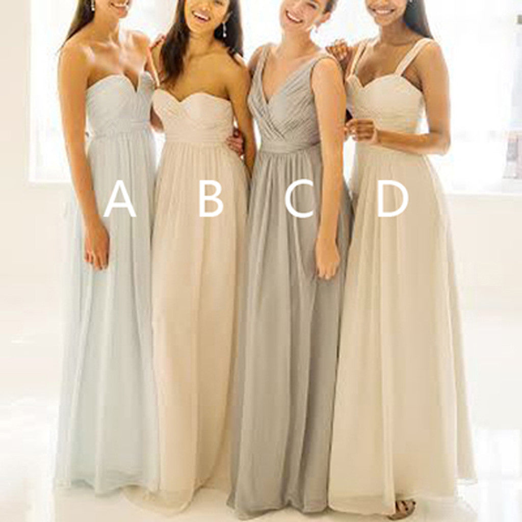 Popular Mismatched Simple Chiffon Floor-Length Custom Make High Quality Affordable Bridesmaid Dresses, WG076