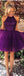 Purple Sexy Open back Halter Beaded Purple homecoming prom dresses, CM0022