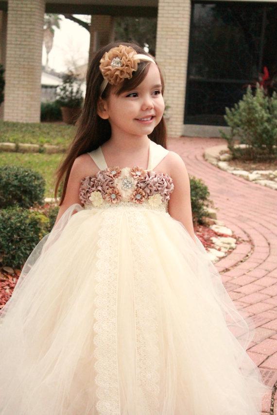 Ivory Tulle Lace Flower Girl Dresses With Satin Flowers, Lovely Cute Tutu Dresses, FG019