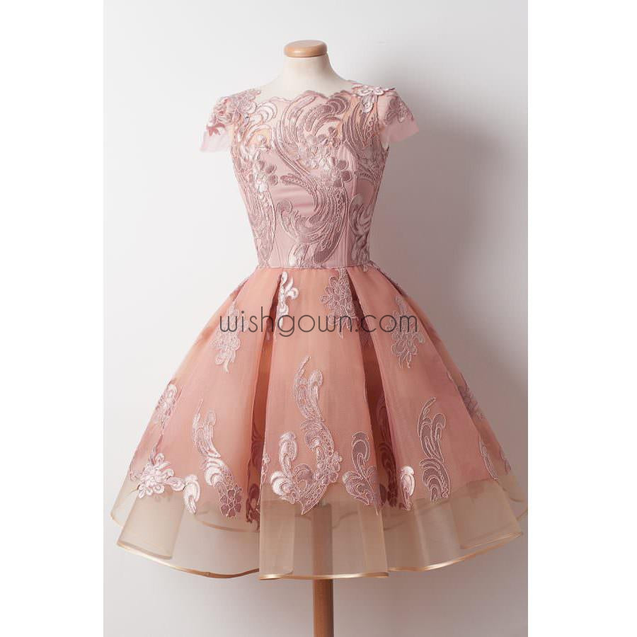 Cap Sleeves Junior Pretty Applique Short Homecoming Dresses, WG805 - Wish Gown