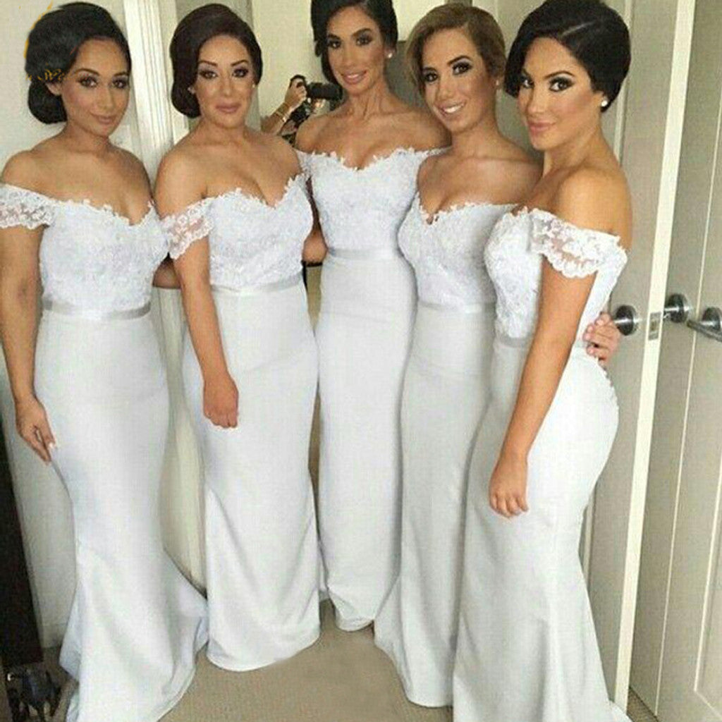 Off Shoulder Sweet Heart Sexy Mermaid Long Pretty Cheap Wedding Guest Bridesmaid Dresses, WG82