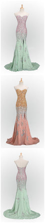 Mint Long Mermaid Sweet Heart Side Split Sparkle Popular Custom Make Prom Dresses, PD0113