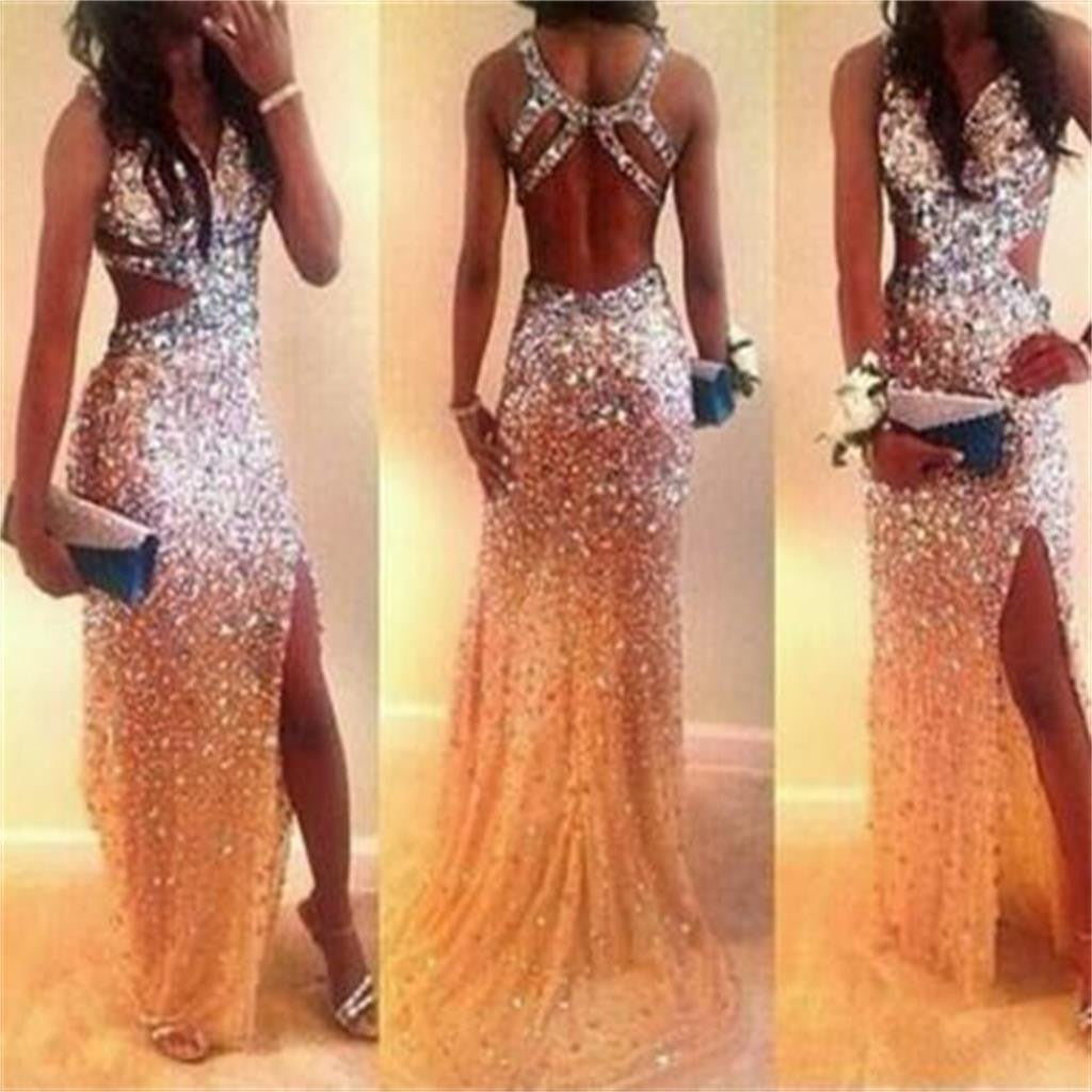 Long Open Back Gorgeous Sparkly Unique Most Popular Sexy Evening Prom Dresses Online, PD0117