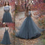 V-Back Tulle Charming Gray Popular Pretty Evening Cheap Long Prom Dress Ball Gown, PD0140