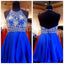 Beaded Royal Blue Short Halter Cute Sweet 16 Cocktail Graduation Homecoming Dress, PD0004 - Wish Gown