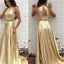 Two Pieces High Neck Open Back Shinning Gold New Arrival Pretty Evening Long Prom Dress, PD0062