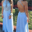 Long Chiffon Blue Simple Lace Open Back Sexy Junior Popular Cheap Prom Dresses, PD0070