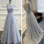 Stunning V-Back Scoop Neck Tulle Lace Appliques Evening Long Prom Dresses, PD0083