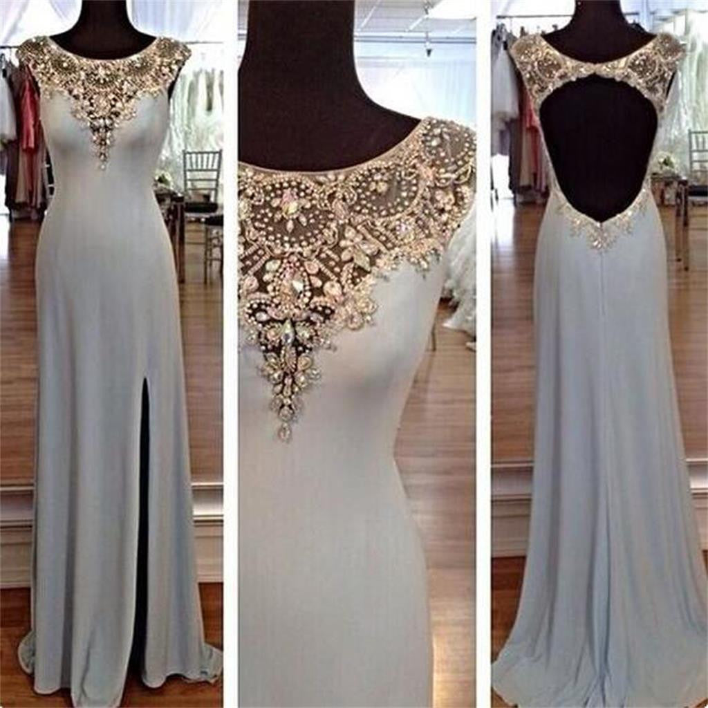 Long Sexy Cap Sleeves Open Back Elegant Side Split aDiscount Popular Prom Dresses, PD0097