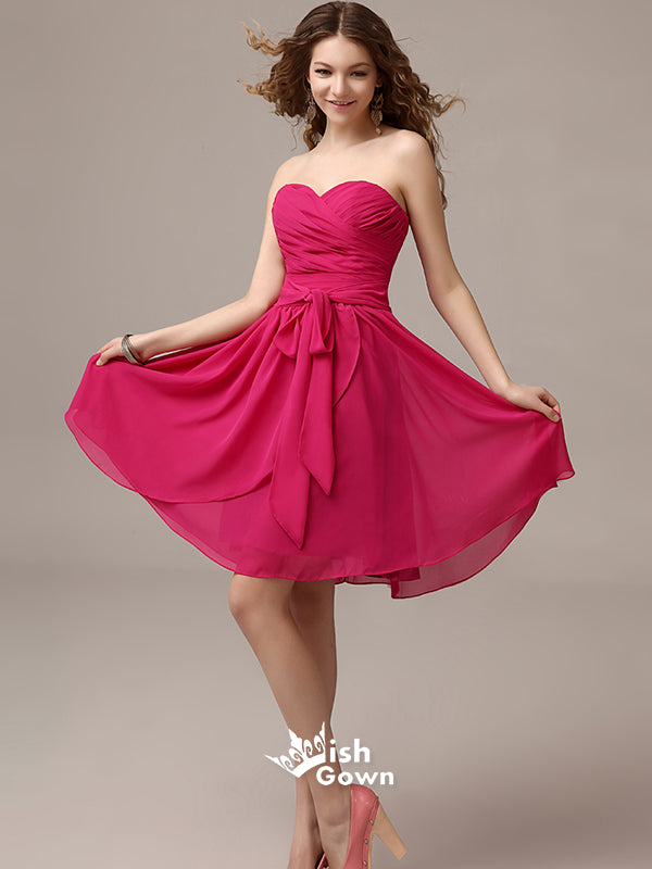 Sweetheart Rose Red Strapless Chiffon A-line Short Homecoming Dress,BD0004