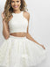 Ivory Two Pieces Beads Halter Lace A-line Short Bridesmaid Freshman Homecoming Prom Gowns Dress, BD00118