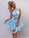 Modest Lovely Blue Lace Lovely Cheap Short Homecoming Dresses, BD001185