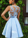 Lovely Blue Halter Lace Satin A-lineShort Homecoming Prom Dresses, BD00198