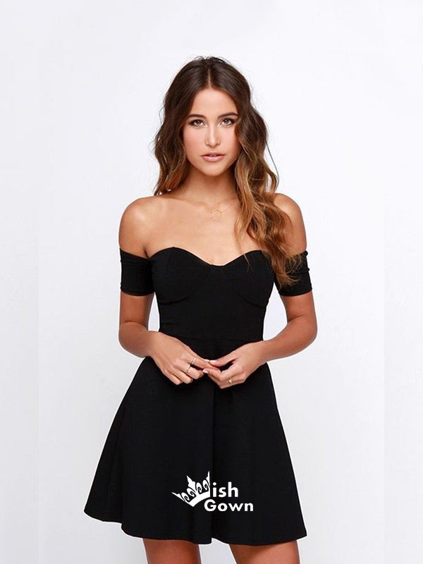 Charming Sweetheart Off The Shoulder Short Little Black Homecoming Prom Dress, BD0038