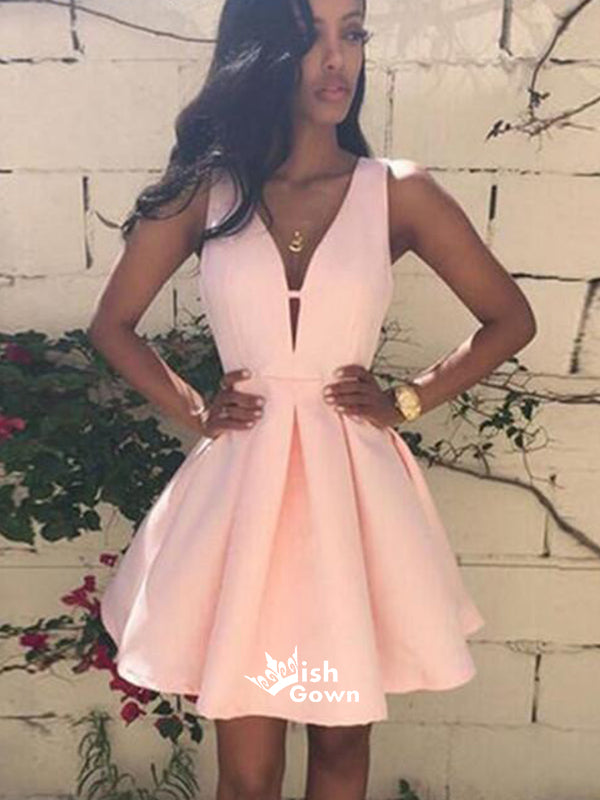 Pink Simple Elegant A-line Freshman Homecoming Prom Gown Dress, BD0095