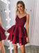 Sexy Red V-neck Spaghetti Strap Short Homecoming Dresses, EPT122