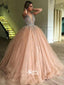 Beaded Top Tulle Elegant V Neck Long Prom Ball Gown Dresses, MD1123