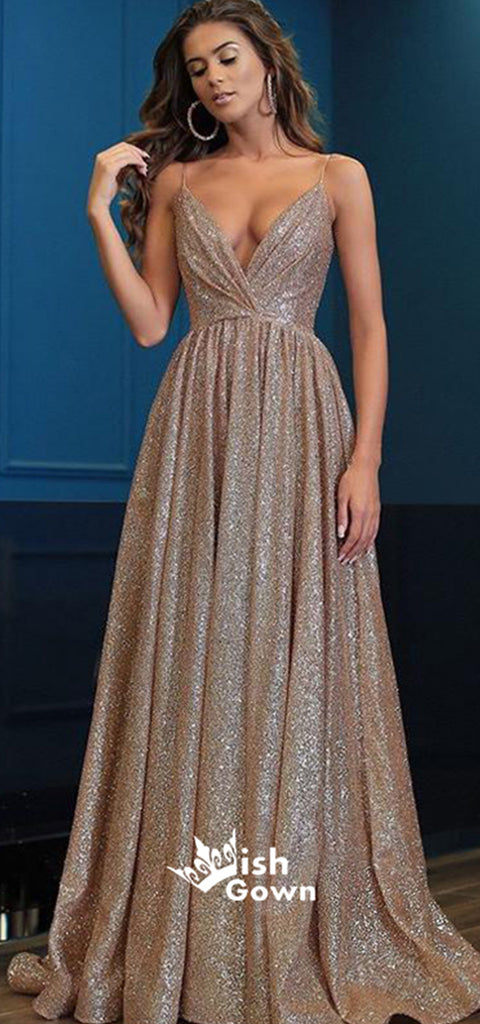 Popular Spaghetti Strap Sparkle A Line Long Prom Dresses, MD1134