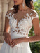 Long Cap Sleeve White Side Slit Lace Chiffon Cheap Prom Dresses, On Sale Wedding Dress, PD0046