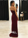 Burgundy One Shoulder Sheath Side Split TIght Evening Party Long Prom Dress, PD0167