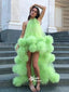 Halter Green Tulle High Low Long Prom Dresses PG1105