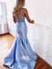 Blue Two Pieces Mermaid Spaghetti Strap Long Prom Dresses PG1108