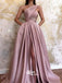 Elegant Dusty Pink One Shoulder A-line Side Split Long Prom Dresses, PG1116