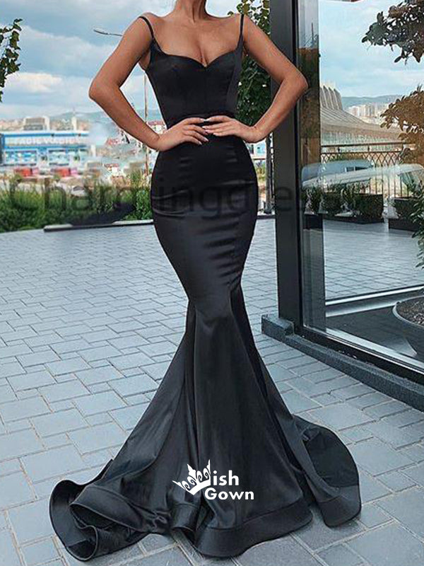 Black Spaghetti Strap Mermaid Long Prom Dresses PG1138